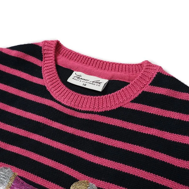 girl's striped crew neck sweater-2